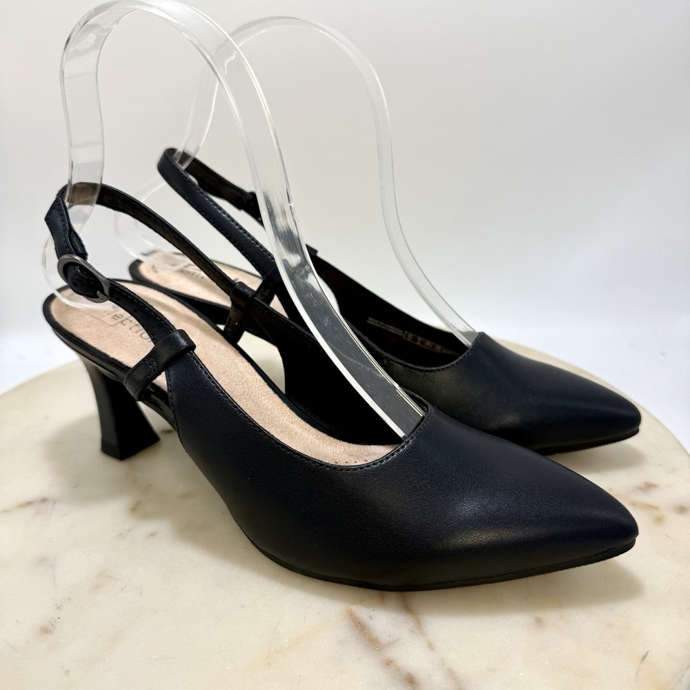 Clarks Black Leather Ultimate Comfort Collection Point Toe Slingback Heels 7M